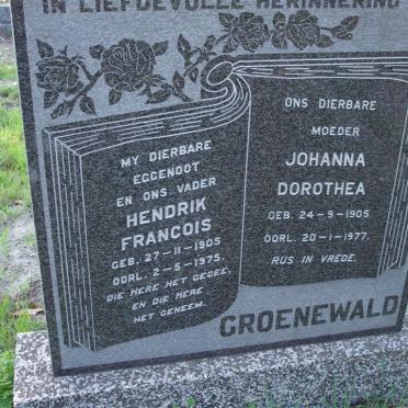 GROENEWALD Hendrik Francois 1905-1975 &amp; Johanna Dorothea 1905-1977