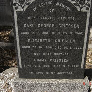 GRIESSEN Carl George 1901-1947 &amp; Elizabeth 1908-1969 :: GRIESSEN Tommy 1928-1952