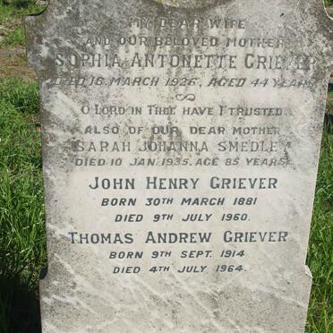 GRIEVER John Henry 1881-1960 &amp; Sophia Antonette -1926 