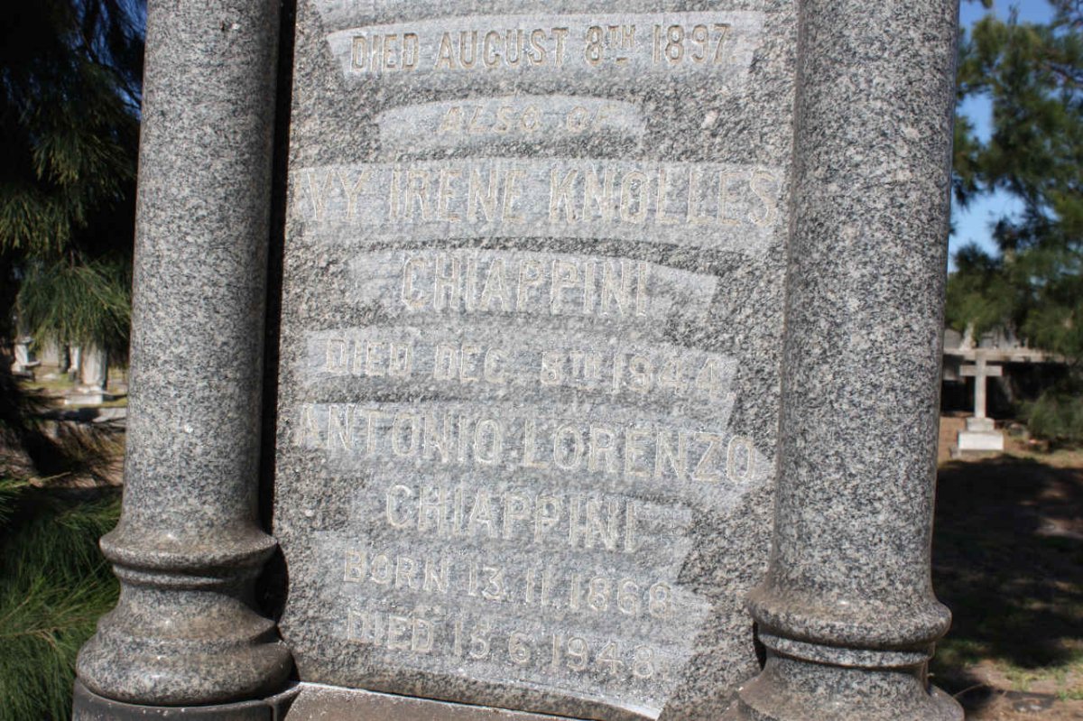 CHIAPPINI Antonia Lorenzo 1868-1948 &amp; Ivy Irene Knolles GREEN -1944