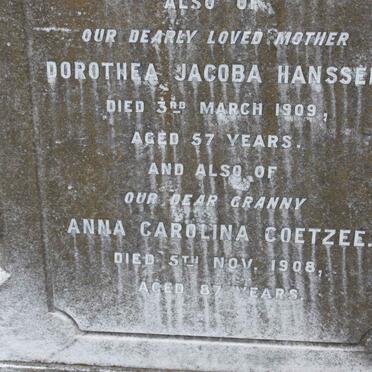 HANSSEN Dorothea Jacoba -1903 :: COETZEE Anna Carolina -1908