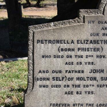 HALL John nee SELF -1932 &amp; Petronella Elizabeth PHISTER -1920