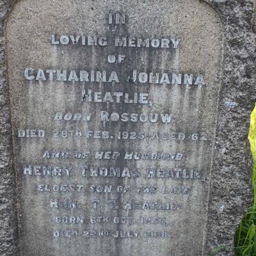 HEATLIE Henry Thomas 1857-1938 &amp; Catharina Johanna nee ROSSOUW -1925