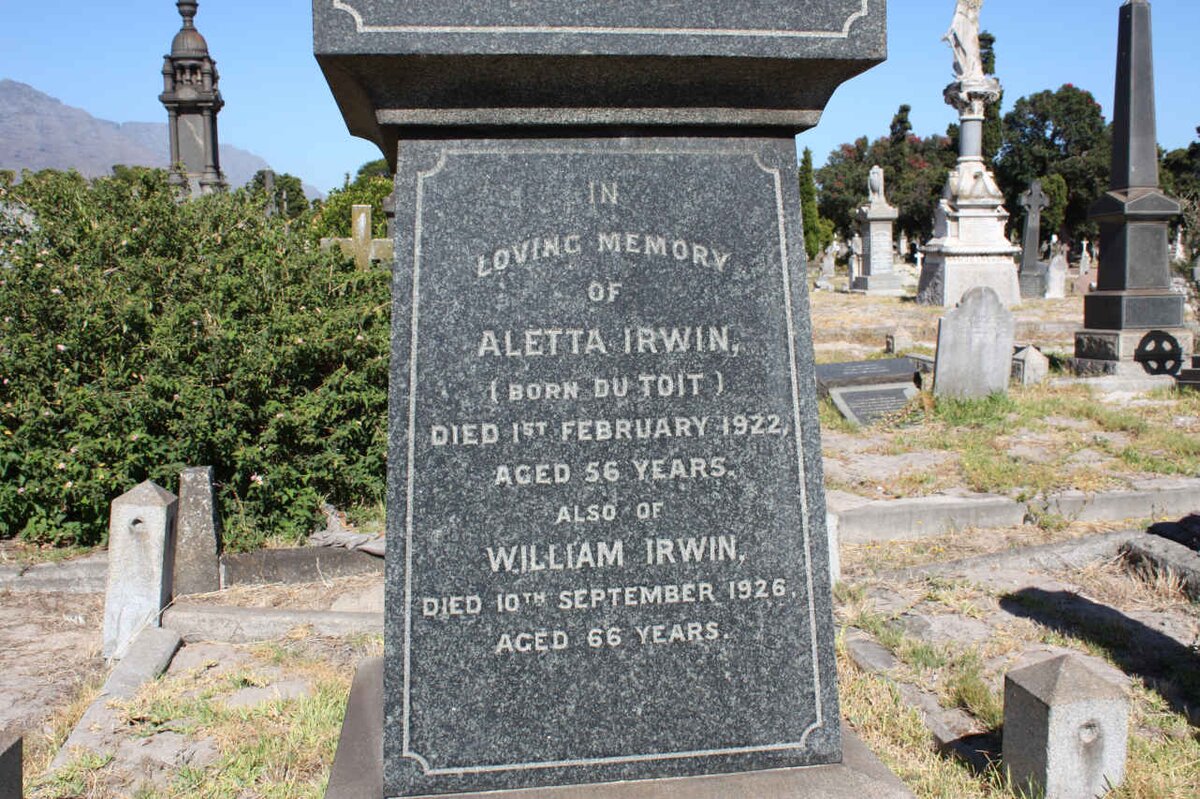 IRWIN William -1926 &amp; Aletta nee du TOIT -1922