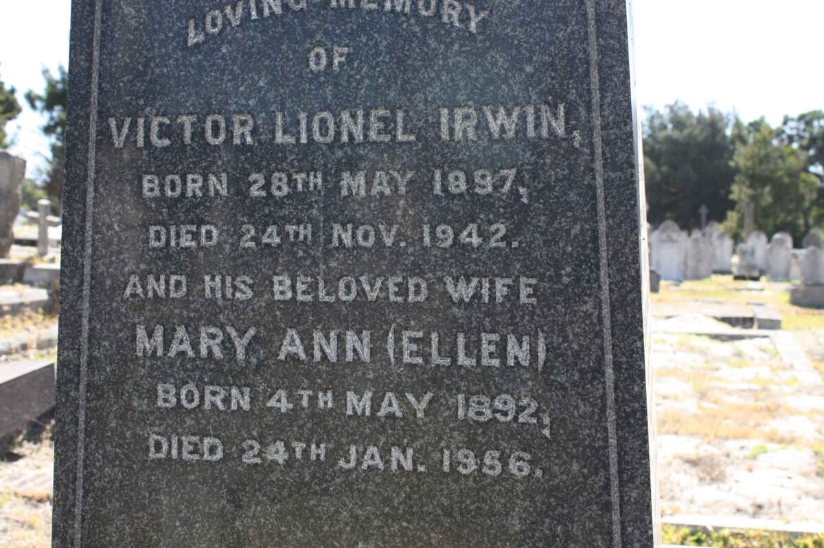 IRWIN Victor Lionel 1897-1942 &amp; Mary Ann 1892-1956