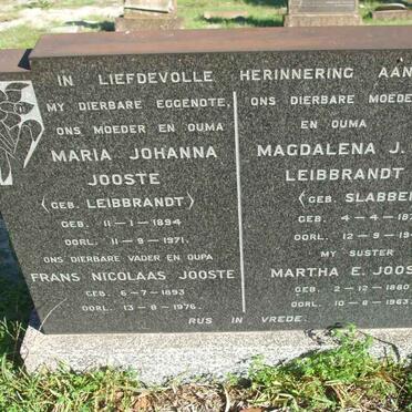 JOOSTE Frans Nicolaas 1893-1976 &amp; Maria Johanna LEIBBRANDT 1894-1971