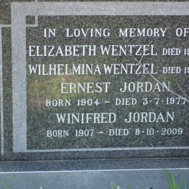 JORDAN Ernest 1904-1977 &amp; Winifred 1907-2009 :: WENTZEL Elizabeth -1929 :: WENTZEL Wilhelmina -1948