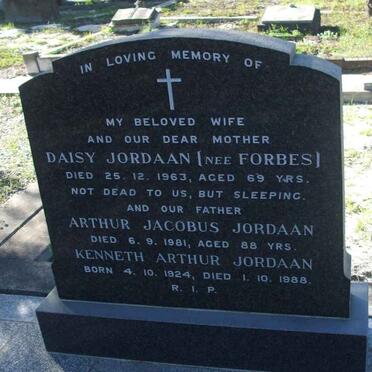 JORDAAN Arthur Jacobus -1981 &amp; Daisy FORBES -1963  :: JORDAAN Kenneth Arthur 1924-1988