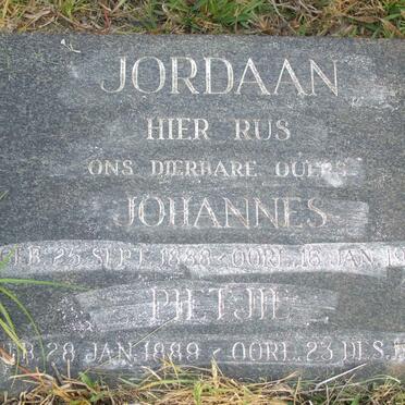 JORDAAN Johannes 1888-1963 &amp; Pietjie 1889-1960