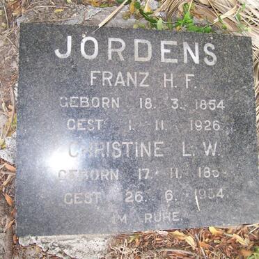 JORDENS Franz H.E. 1854-1926 &amp; Christine L.W. 1859-1934