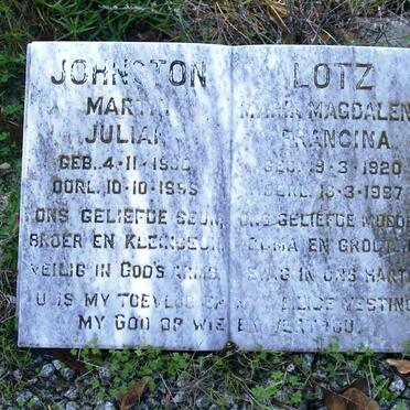 JOHNSTON Martin Julian 1960-1995  :: LOTZ Maria Magdalena Francina 1920-1997