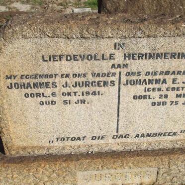 JURGENS Johannes J. -1941 &amp; Johanna E. COETZEE -1973