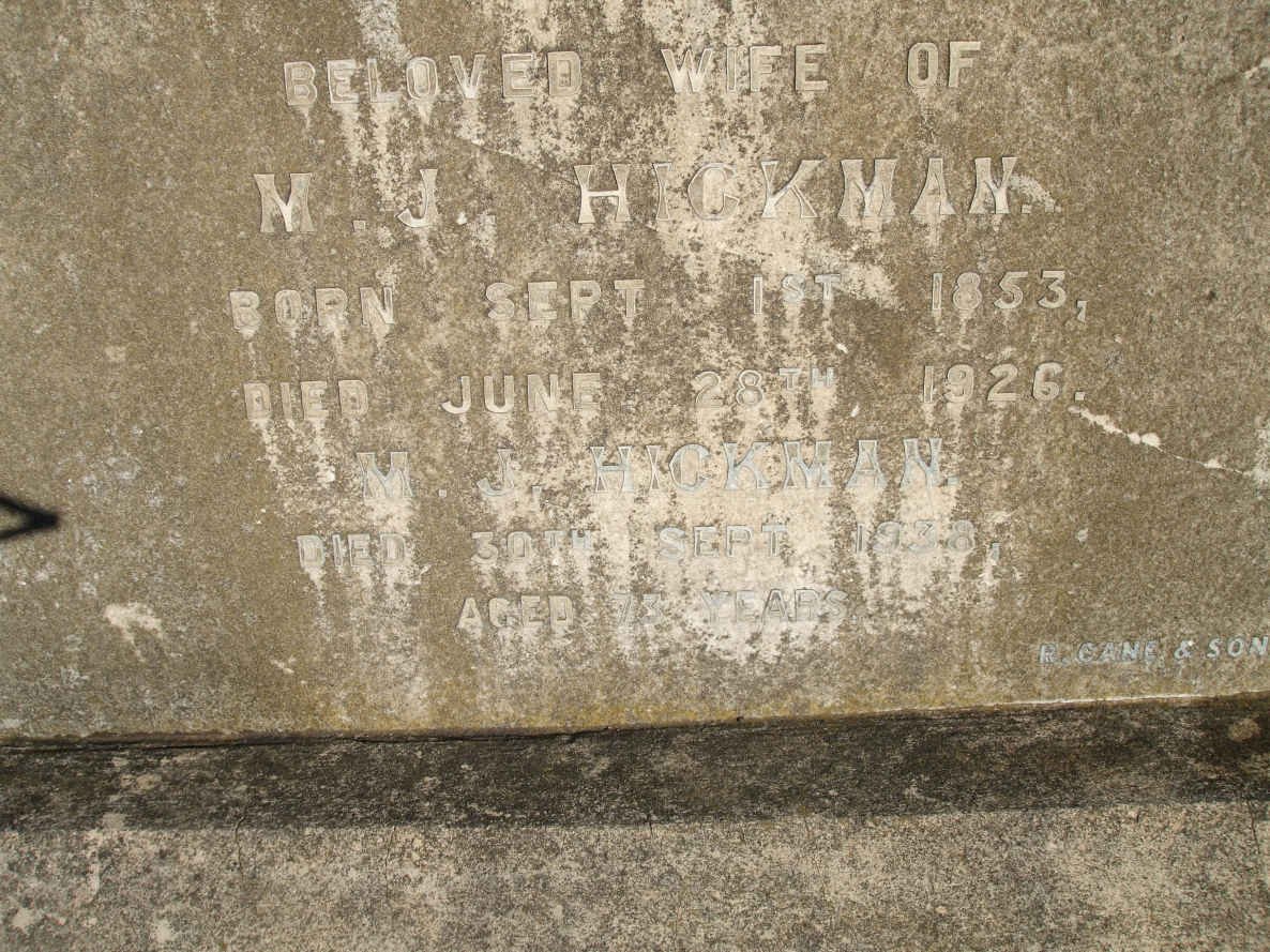 KEHOE Ann 1828-1893 :: WILLIAMS William :: HICKMAN M.J. -1938 &amp; Mary 1853-1926