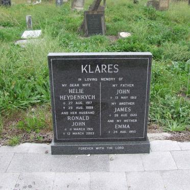 KLARES Ronald John 1915-2003 &amp; Helie HEYDENRYCH 1917-1989 :: KLARES John -1919 &amp; Emma -1950 :: KLARES James -1920