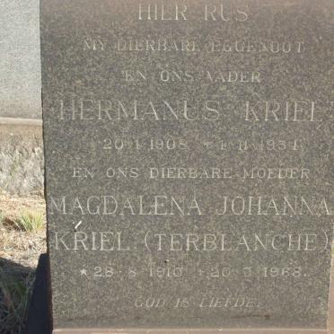 KRIEL Hermanus 1908-1951 &amp; Magdalena Johanna TERBLANCHE 1910-1968