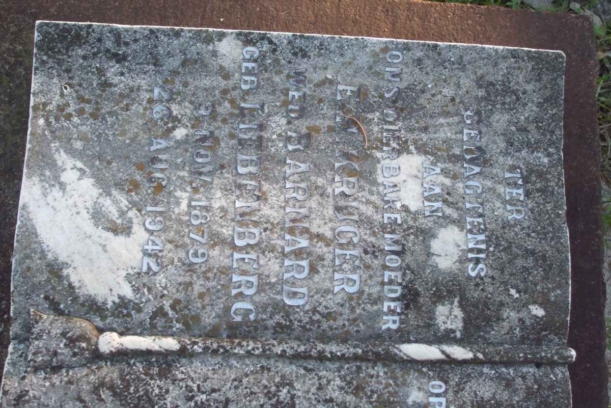 KRUGER E.H. widow BARNARD nee LIEBENBERG 1879-1942