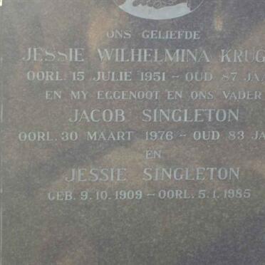 KRUGER Jessie Wilhelmina -1951 :: SINGLETON Jacob -1976 &amp; Jessie 1909-1985