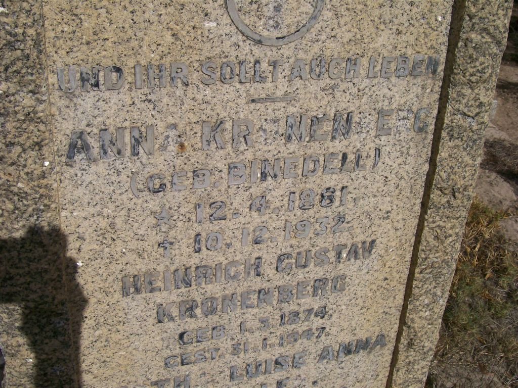 KRONENBERG Heinrich Gustav 1874-1947 &amp; Anna BINEDELL 1881-1932