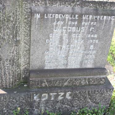 KOTZE Jacobus C 1846-1926 &amp; Catherina B, VAN DER WESTHUIZEN 1853-1924