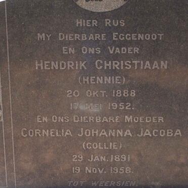 KOCK Hendrik Christiaan, de 1888-1952 &amp; Cornelia Johanna Jacoba 1891-1958
