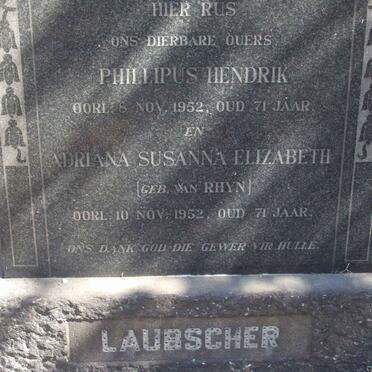 LAUBSCHER Phillipus Hendrik -1952 &amp; Adriana Susanna Elizabeth VAN RHYN -1952