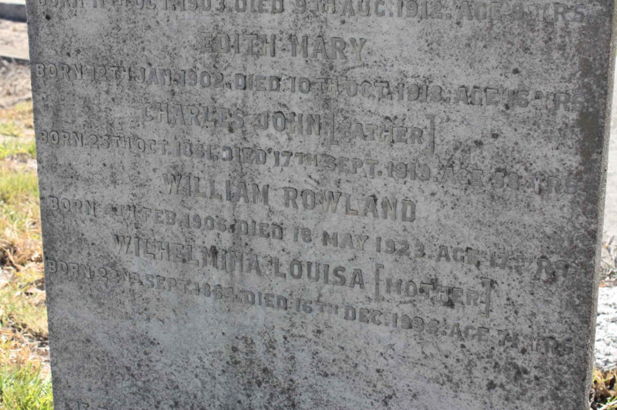 LANDFORD William Rowland 1906-1919 :: LANGFORD Wilhelmina Louisa 1864-1935