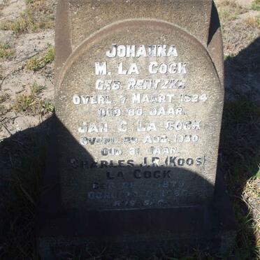 COCK Johanna M., la nee RENTZKE -1924 :: LA COCK Jan C. -1930 :: LA COCK Charles J.R. 1879-1956