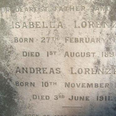 LORENZEN Andreas 1835-1911 &amp; Isabella 1842-1896