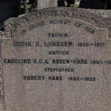 LURSSEN Louis C. 1856-1917 &amp; Caroline S.C. HARE formerly LURSSEN 1865-1931 :: HARE Robert 1862-1922