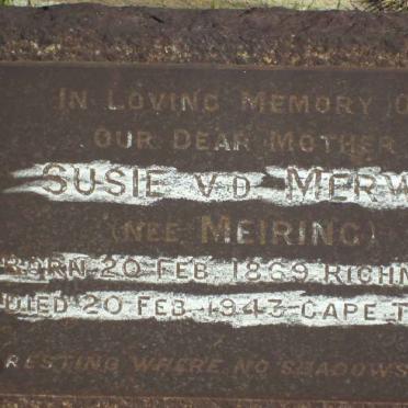 MERWE Susie, van der nee MEIRING 1869-1943