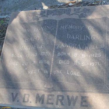 MERWE Zandra, v.d. nee WELCH 1925-1971 :: V.D. MERWE Michele 1957-1958