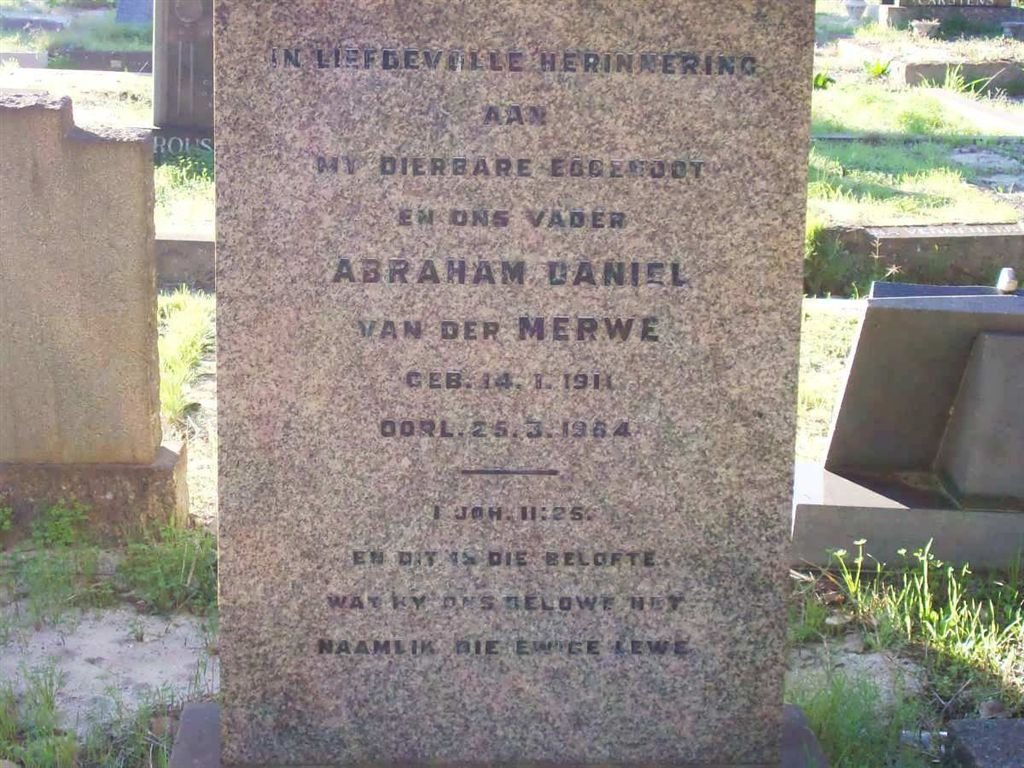 MERWE Abraham Daniel, van der 1911-1964