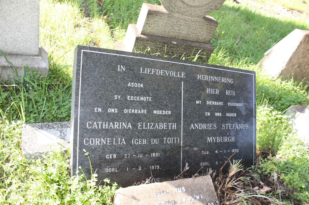 MYBURGH Andries Stefanus 1892-1972 &amp; Catharina Elizabeth Cornelia DU TOIT 1891-1979