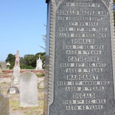 MACFARLANE Donald 1852-1920 :: MACFARLANE Donald -1893 :: MACFARLANE Catherine -1907 :: MACFALANE Margaret -1912