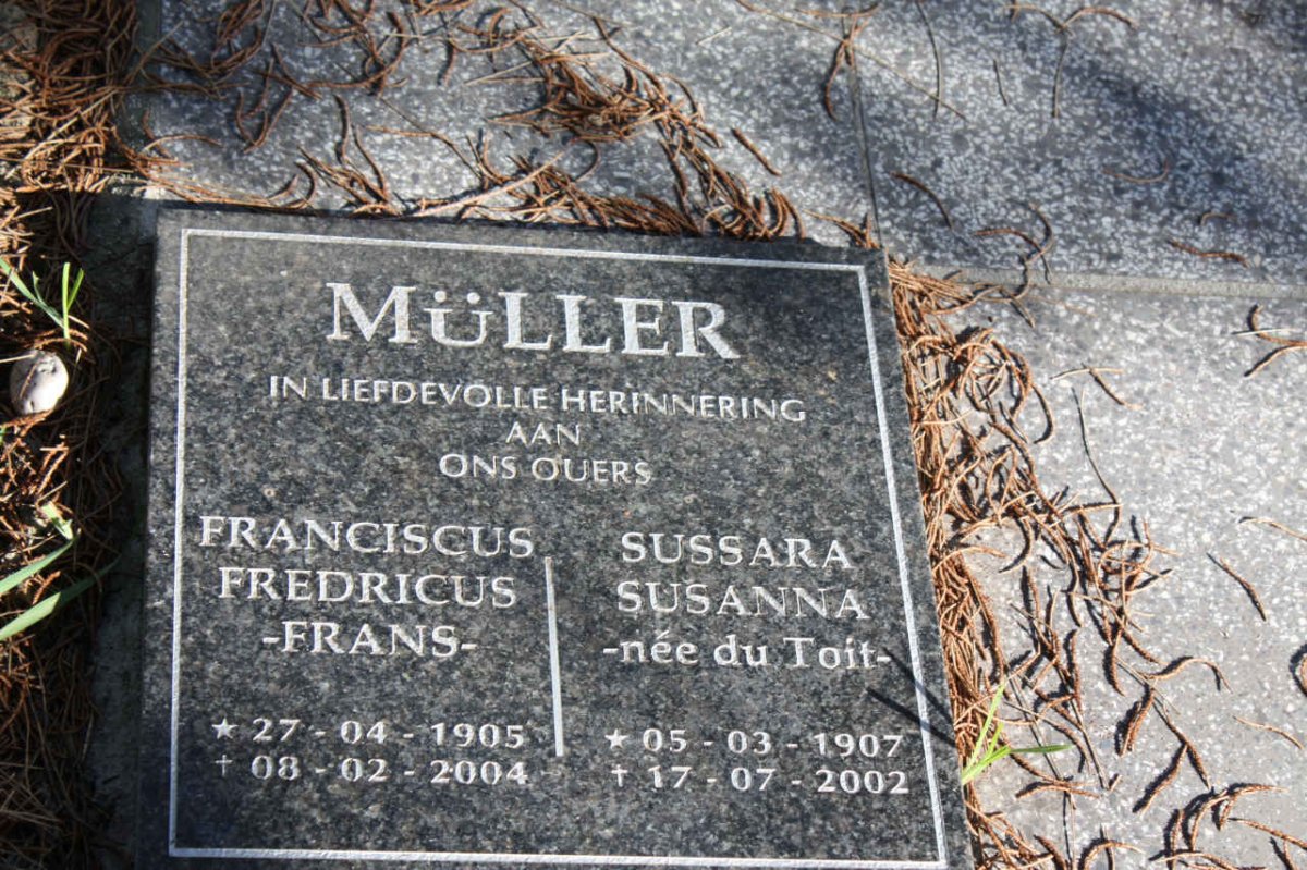 MÜLLER Franciscus Fredricus 1905-2004 &amp; Sussara Susanna DU TOIT 1907-2002