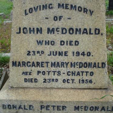 McDONALD John -1940 :: McDONALD Margaret Mary nee POTTS-CHATTO -1954 :: McDONALD Donald Peter -1942