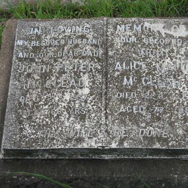 McCLEAD John Peter -1957 &amp; Alice Maud -1972