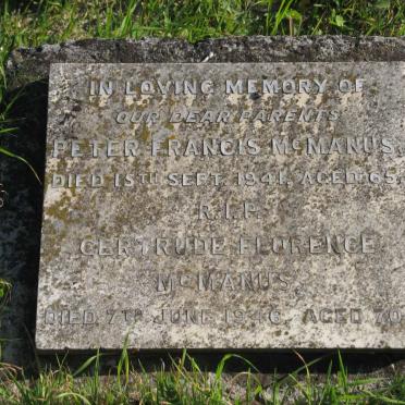 MCMANUS Peter Francis -1941 &amp; Gertrude Florence -1946