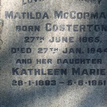 McCORMACK Matilda nee COSTERTON 1865-1944 :: McCORMACK Kathleen Marie 1893-1951