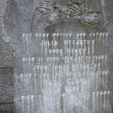 McCARTHY John James -1931 &amp; Julia HENRY -1930 :: CLARKE Mary nee HENRY -1941