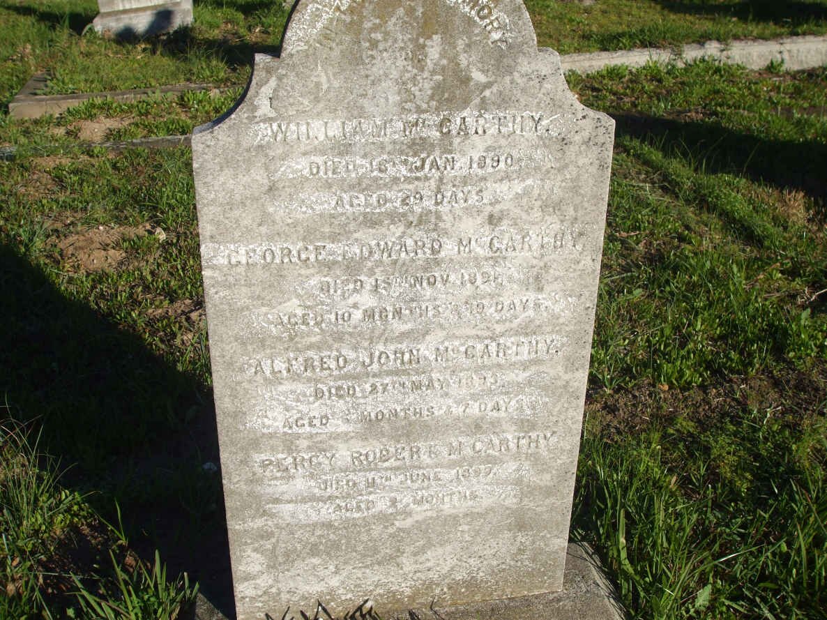 McCARTHY William M. -1890 :: McCARTHY George Edward -1891 :: McCARTHY Alfred John -1893 :: McCARTHY Percy Roger -1899