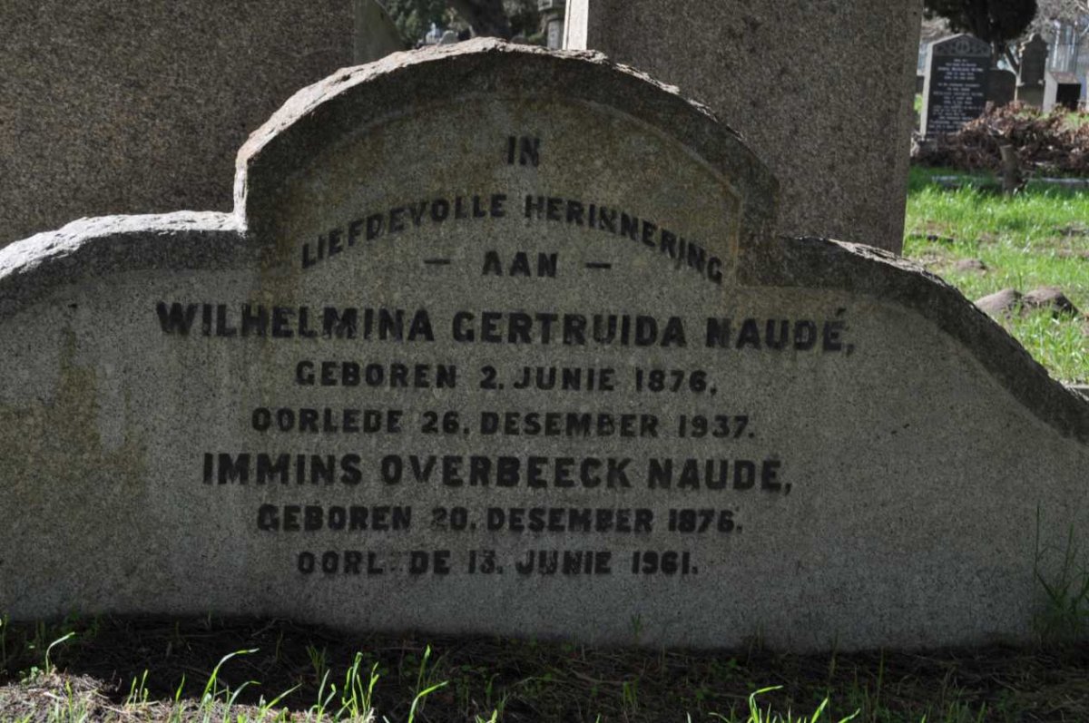 NAUDE Immins Overbeeck 1876-1961 &amp; Wilhelmina Gertruida 1876-1937