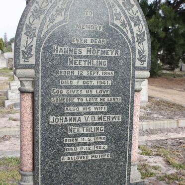 NEETHLING Hannes Hofmeyr 1895-1941 &amp; Johanna V.D. MERWE 1898-1982