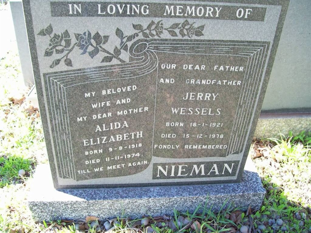 NIEMAN Jerry Wessels 1921-1978 &amp; Alida Elizabeth 1918-1974