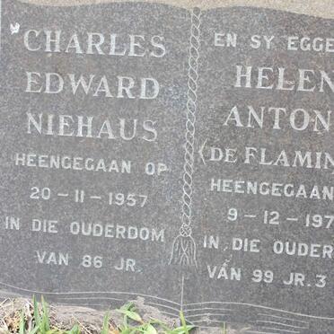 NIEHAUS Charles Edward -1957 &amp; Helena Antonia DE FLAMINGH -1974