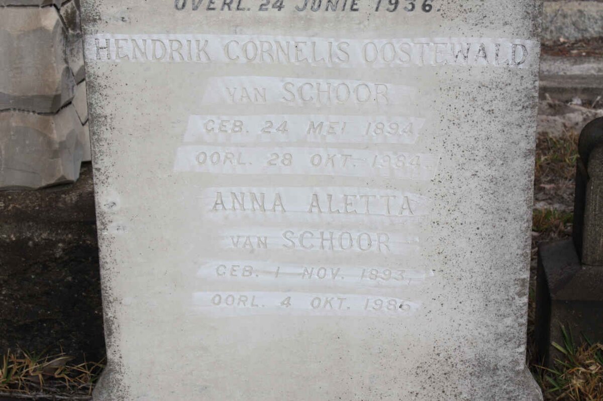 SCHOOR Hendrik Cornelis Oostewald, van 1894-1984 :: SCHOOR Anna Aletta, van 1893-1986