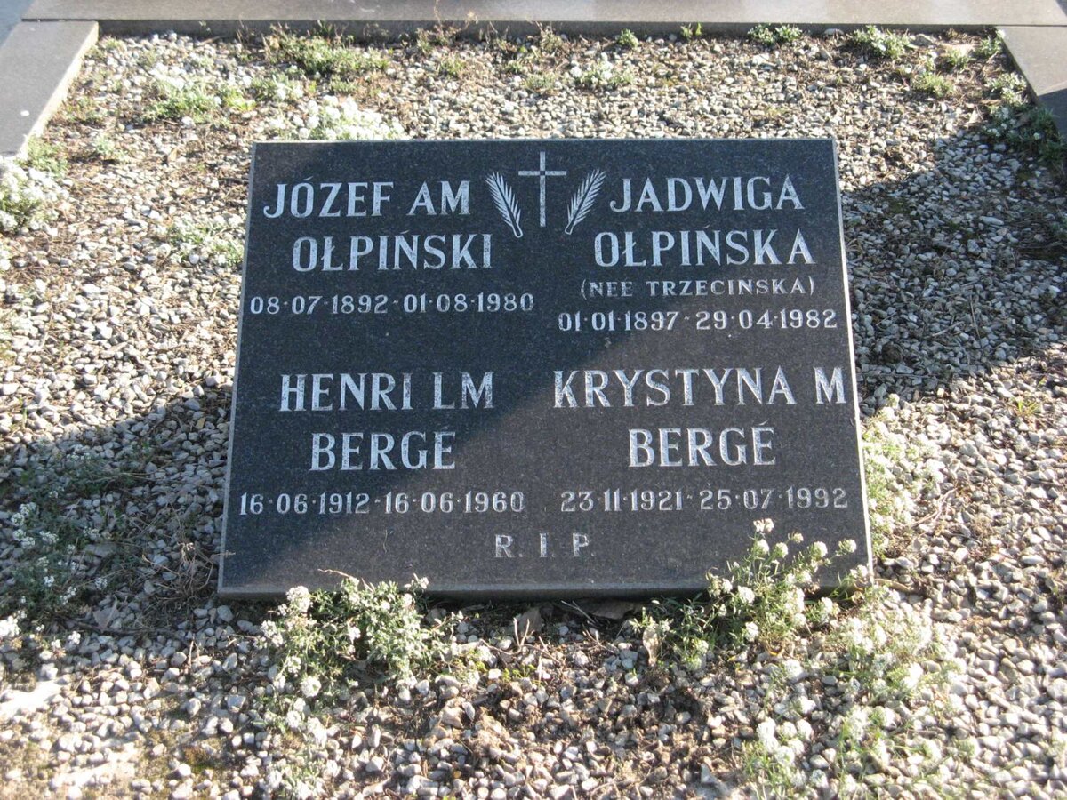 OLPINSKI Jozef A.M. 1892-1980 &amp; Jadwiga TRZECINSKA 1897-1982 :: BERGE Henri L.M. &amp; Krystyna M. 1921-1992