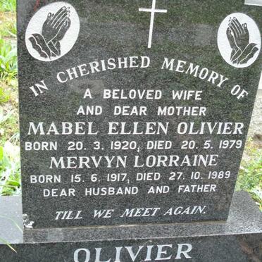 OLIVIER Mervyn Lorraine 1917-1989 &amp; Mabel Ellen 1920-1979