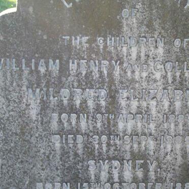 O`BREE Mildred Elizabeth 1885-1885 :: O`BREE Sydney 1887-1890