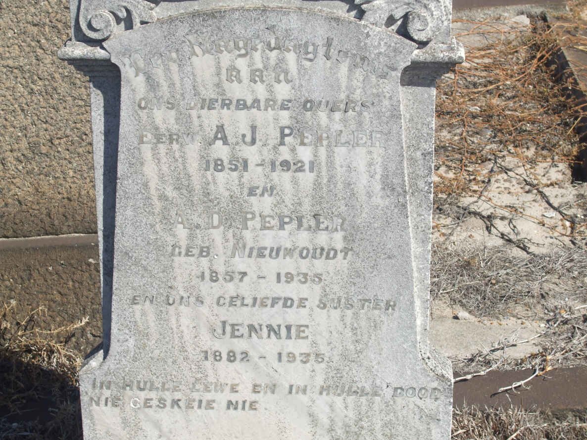 PEPLER A.J. 1851-1921 &amp; A.D. NIEWOUDT 1857-1935 :: PEPLER Jennie 1882-1935